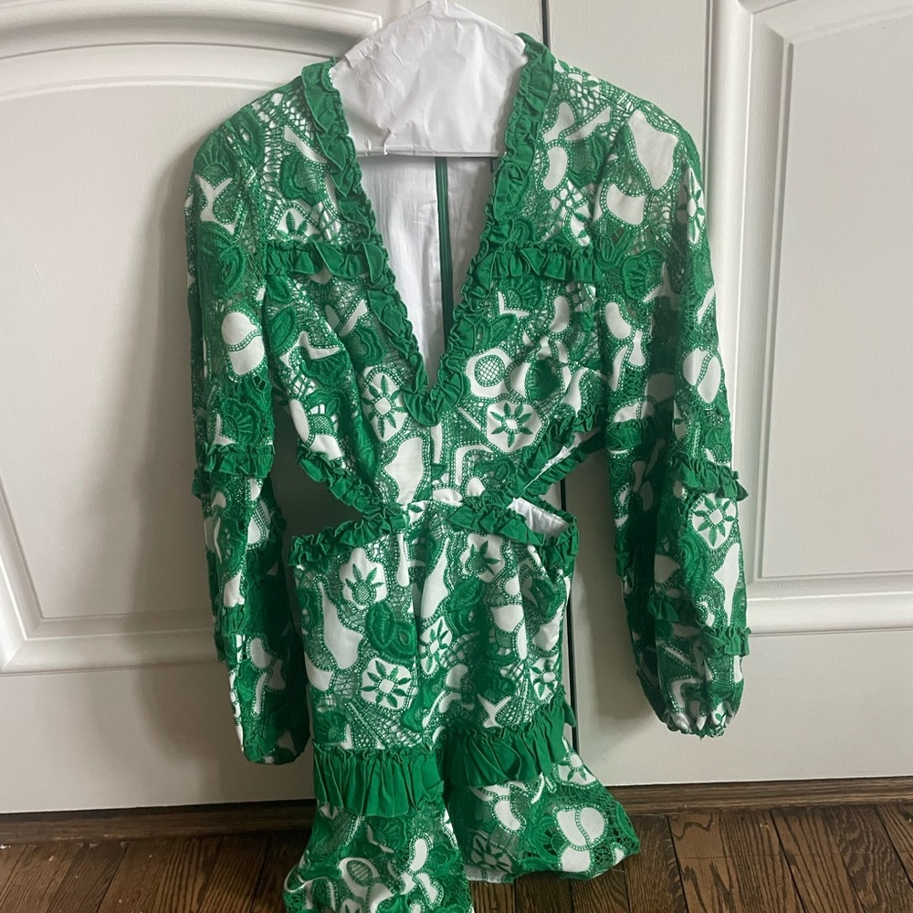 Green and White Lace Dress